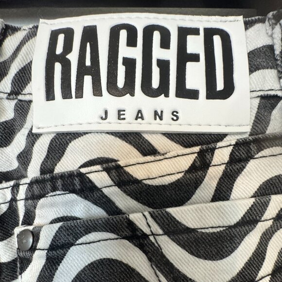 Ragged Priest Jeans Women's Wide Leg Black White Wave Print Dad Jeans Size 26 - Picture 8 of 11